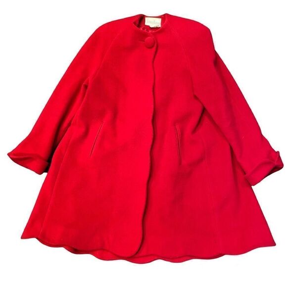 Vintage Neiman Marcus Red Pure Wool Scallop Hem Cape Coat Size 4 - Picture 2 of 12